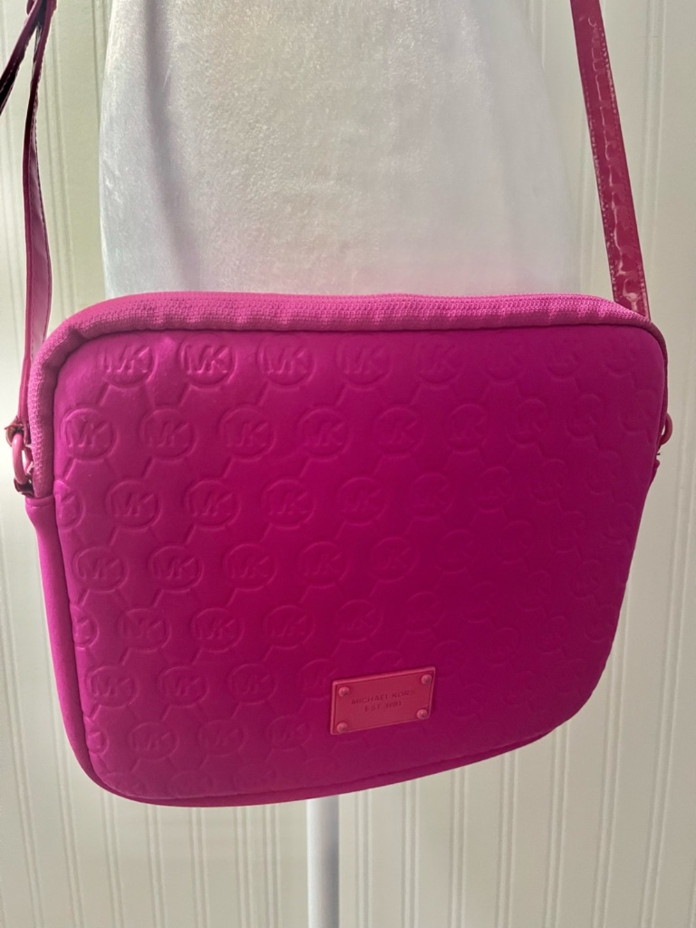 Michael Kors Fuchsia Embossed Logo Crossbody Bag